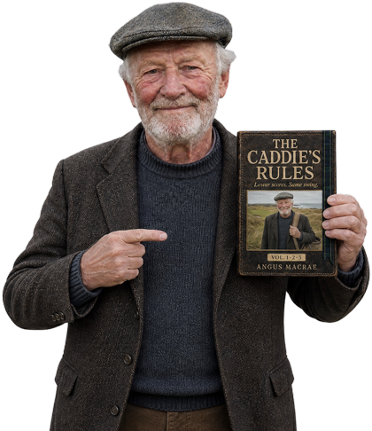 Angus MacRae holding The Caddie'S Rules